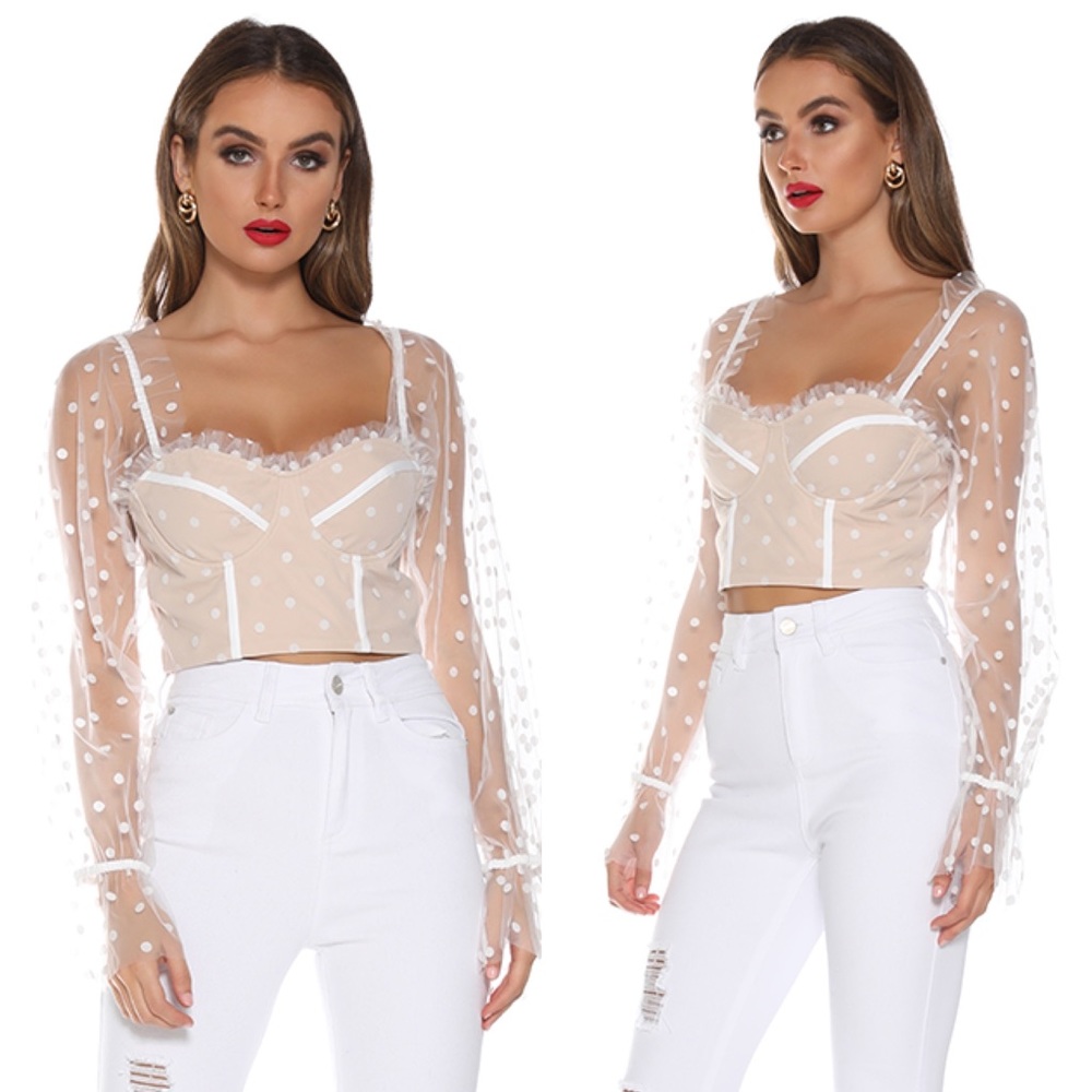 🚨24 HOUR SALE🚨*LAST 1*Bonjour Polka Dot Crop Top - Picture 2 of 4